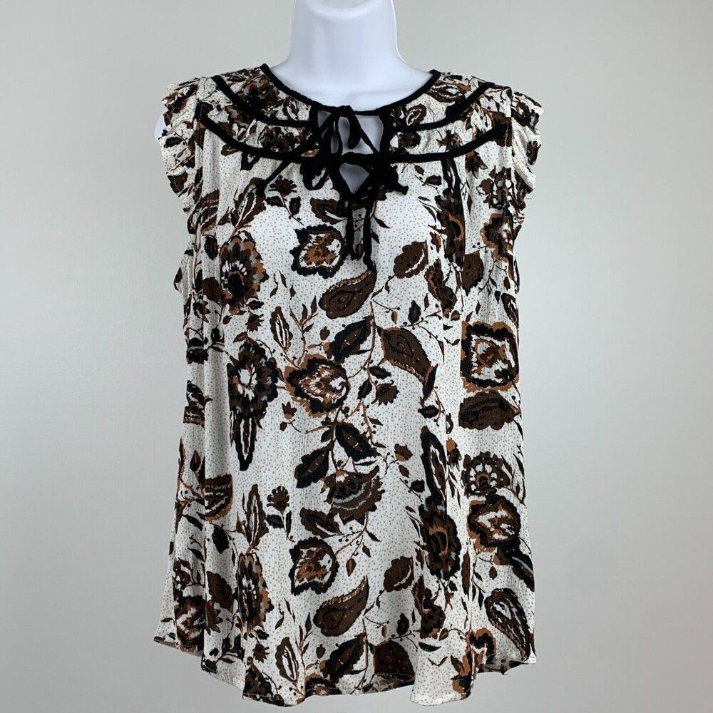 Maurices Blouse sz S Top Floral Print Flutter Sleeve Brown Flowy New NWT